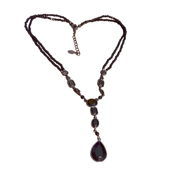Chaps Black Y Necklace Teardrop Double Strand Rhinestones Gothic Emo Adj 17" - Picture 1 of 4